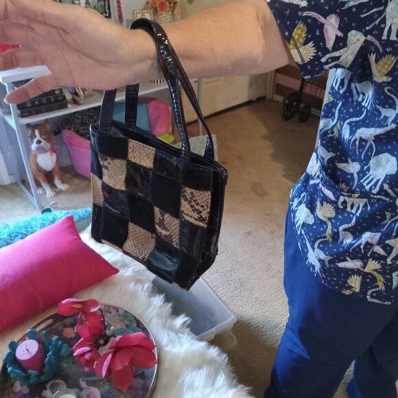 Black Patent Leather/Black Calf Hair/Neutral Snakeskin small tote bag/purse - Picture 6 of 6